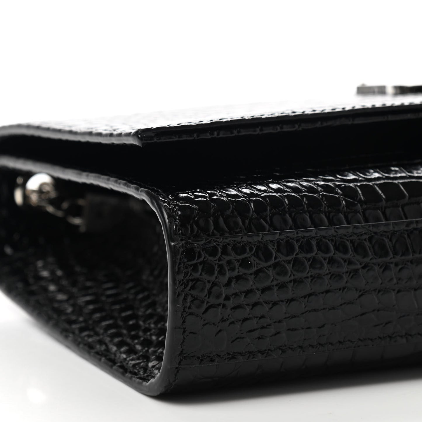 Calfskin Crocodile Embossed Medium Classic Monogram Kate Tassel Satchel Black