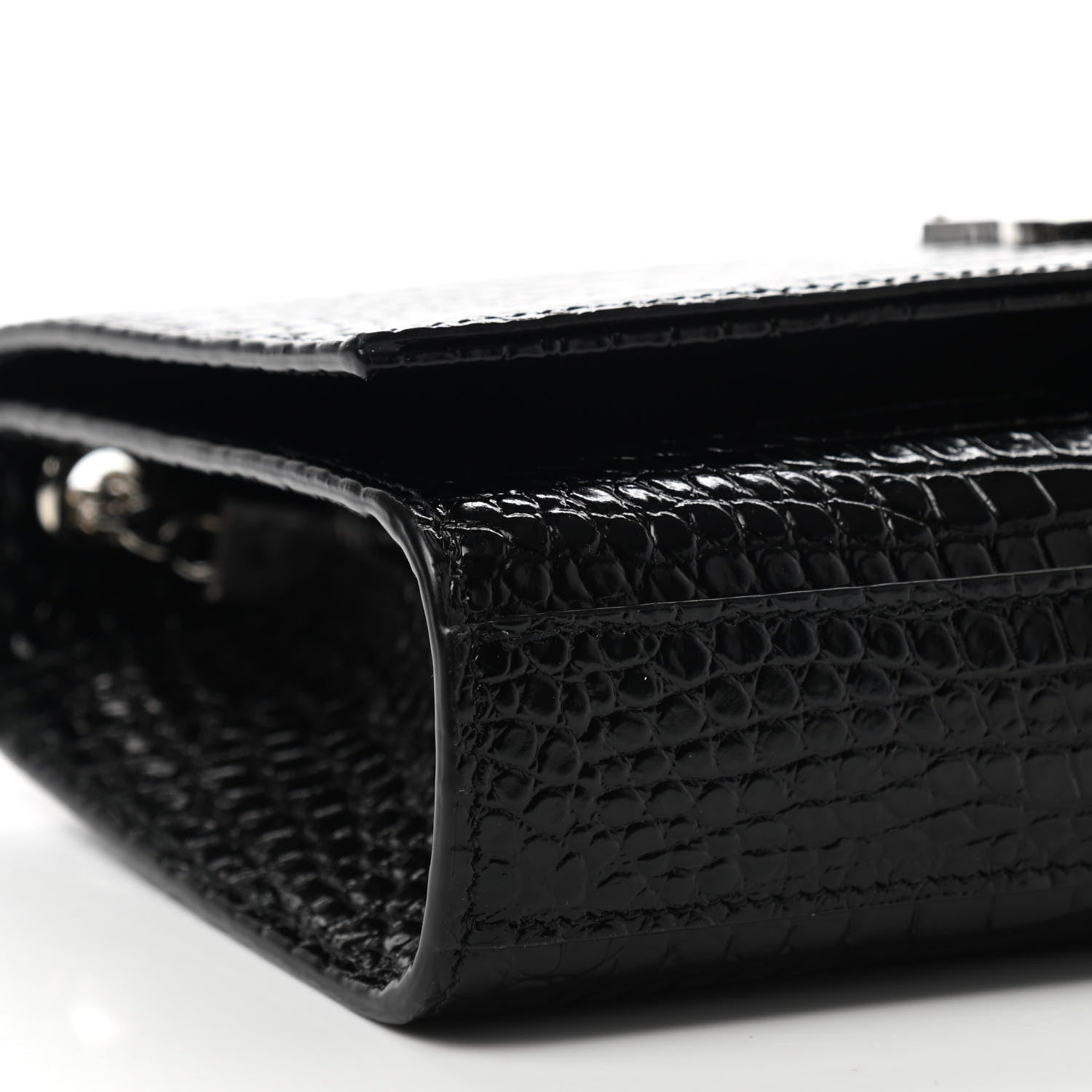 Saint Laurent Calfskin Crocodile Embossed Medium Classic Monogram Kate Tassel Satchel Black 10 of 11