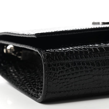 Saint Laurent Calfskin Crocodile Embossed Medium Classic Monogram Kate Tassel Satchel Black 10 of 11