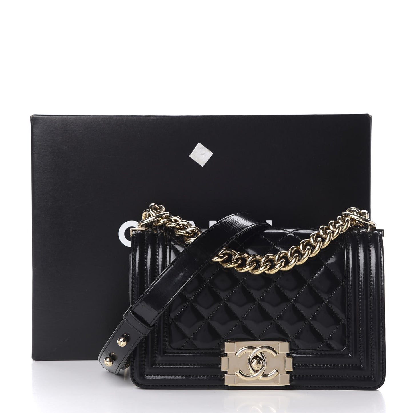 Iridescent Glazed Calfskin Quilted Small Boy Flap Black