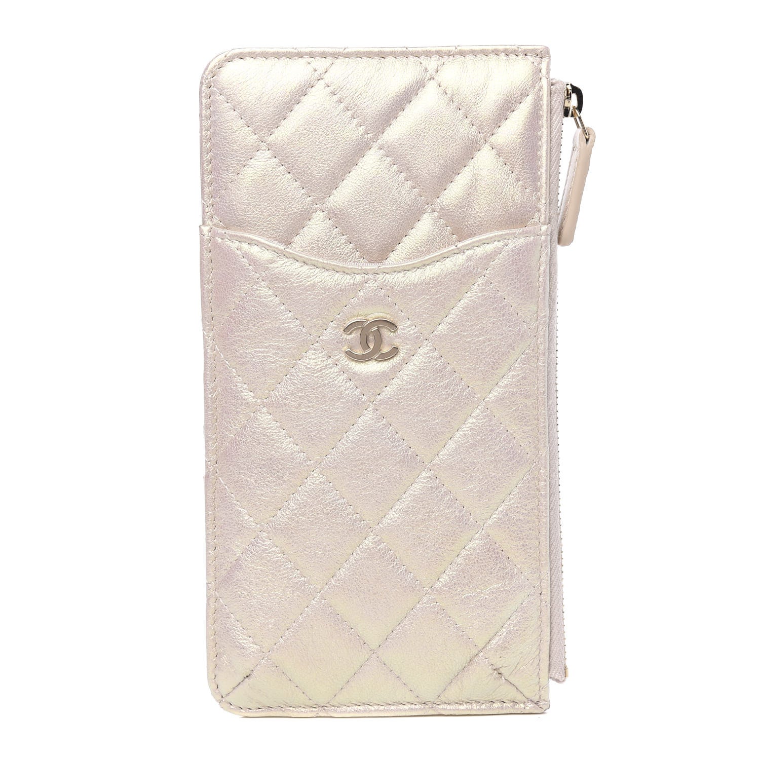 Chanel Iridescent Lambskin Quilted Classic Flat Wallet Pouch Ivory 1 of 8