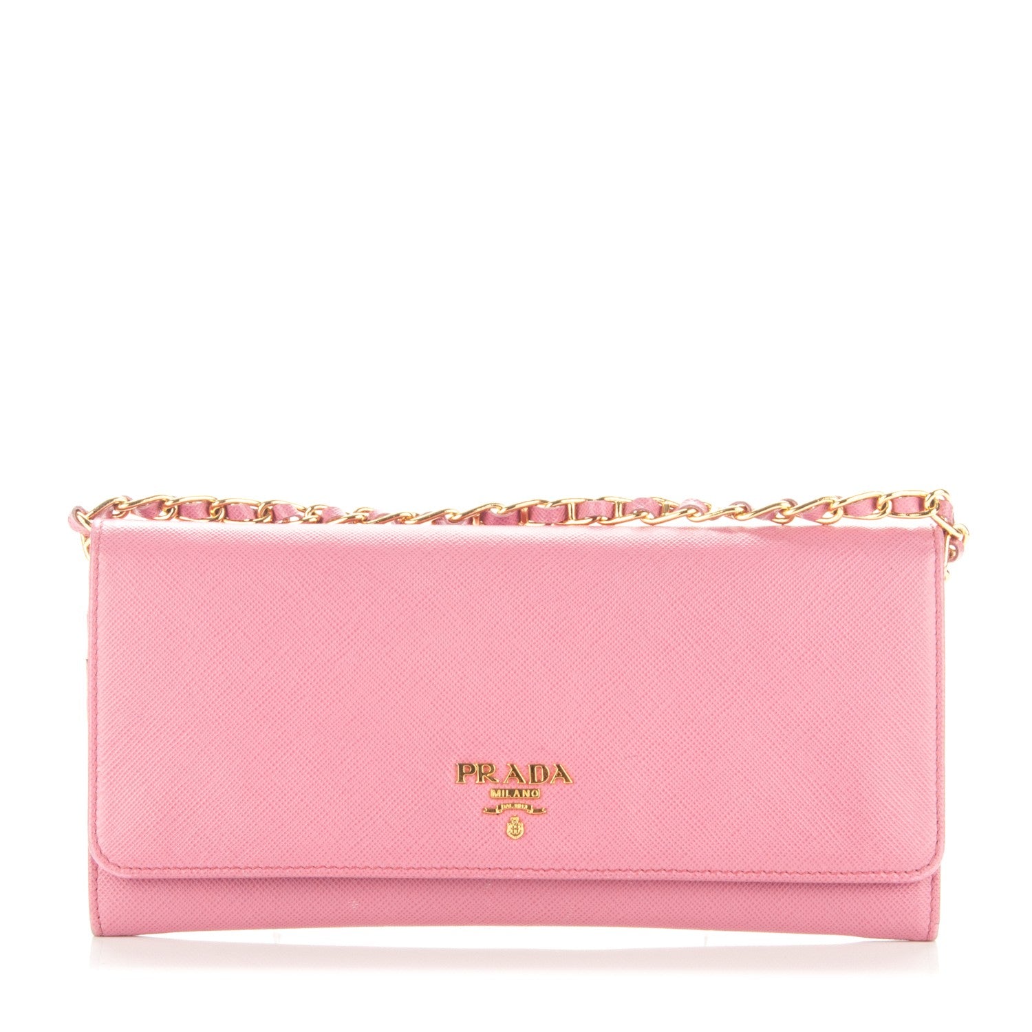 Prada Saffiano Metal Oro Chain Wallet Begonia 1 of 6