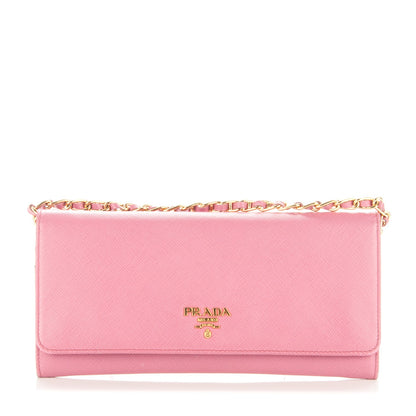 Prada Saffiano Metal Oro Chain Wallet Begonia 1 of 6