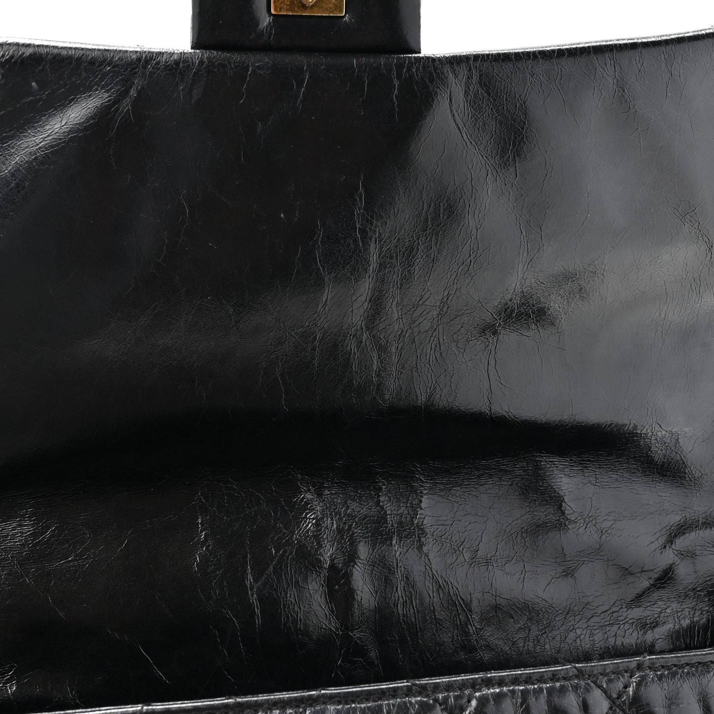 Glazed Calfskin Castle Rock Large Flap Black Burgundy
