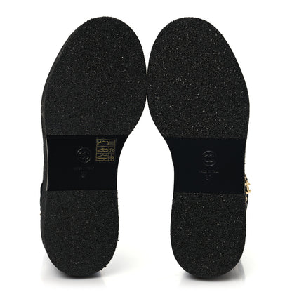 Chanel Velvet Chain Lace Up CC Short Boots 37 Black 6 of 10