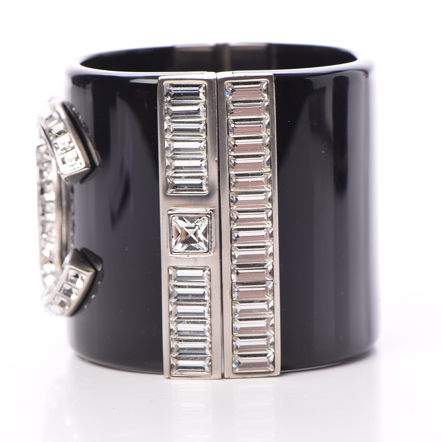 Chanel Resin Crystal Baguette CC Wide Cuff Black 6 of 7