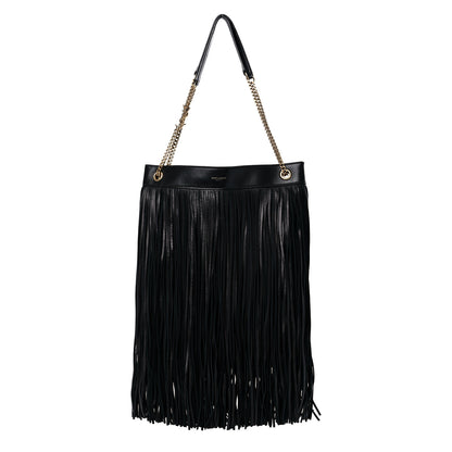 Saint Laurent Suede Calfskin Large Grace Fringed Hobo Bag Rope Black 1 of 11