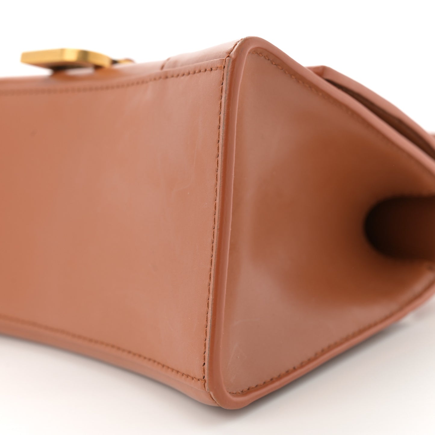 Shiny Box Calfskin Small Hourglass Top Handle Bag Camel