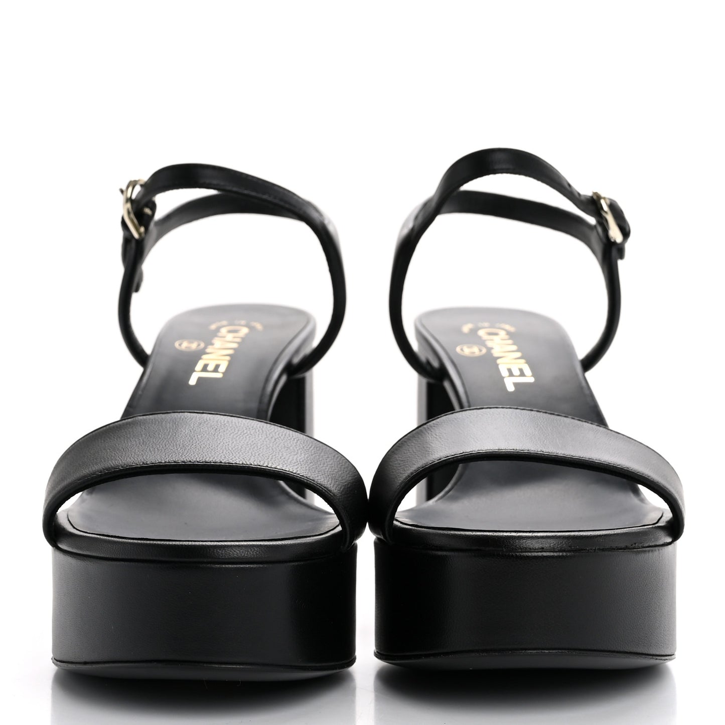 Lambskin Logo Platform Sandals 39 Black