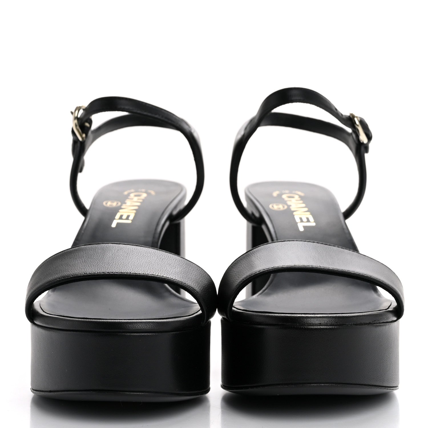 Chanel Lambskin Logo Platform Sandals 39 Black 3 of 11