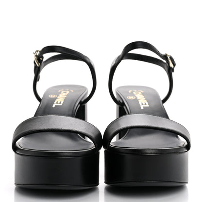 Chanel Lambskin Logo Platform Sandals 39 Black 3 of 11