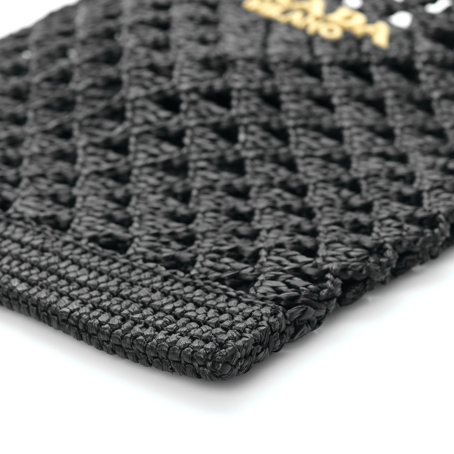 Prada Yarn Raffia Effect Embroidered Logo Tote Black 8 of 8