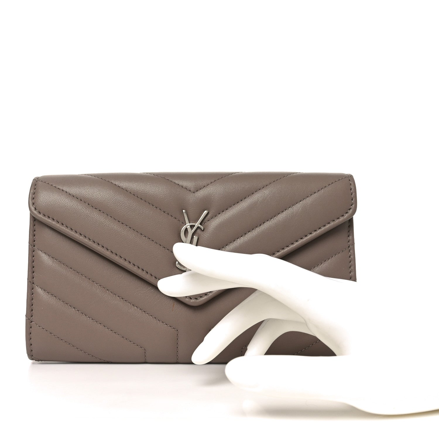 Saint Laurent Lambskin Y Quilted Monogram Large Loulou Flap Wallet Mink 2 of 8