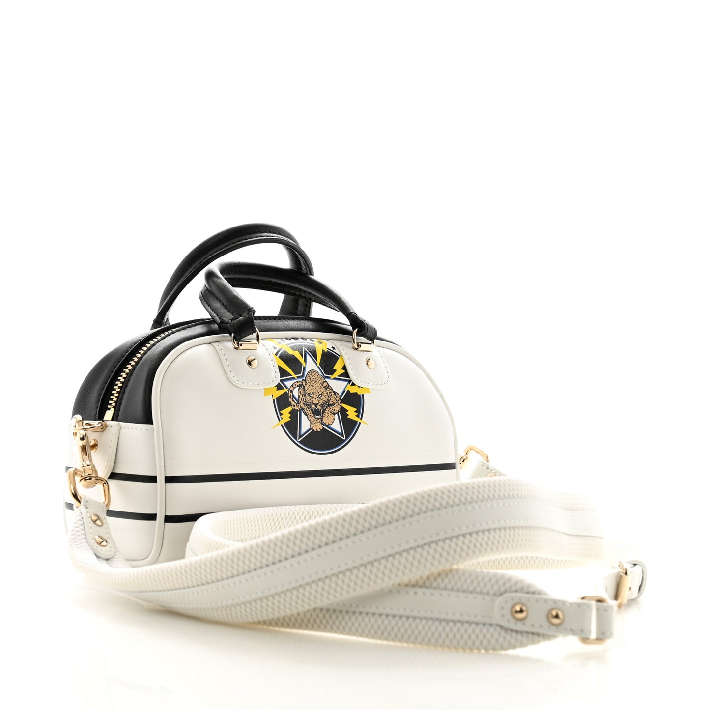 Calfskin Animal Print Micro Dior Vibe Zip Bowling Bag White Multicolor