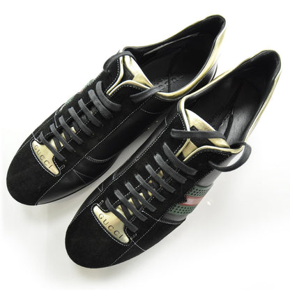Gucci Mens Suede and Leather Perforated Web Sneakers 9 Black 3 of 8