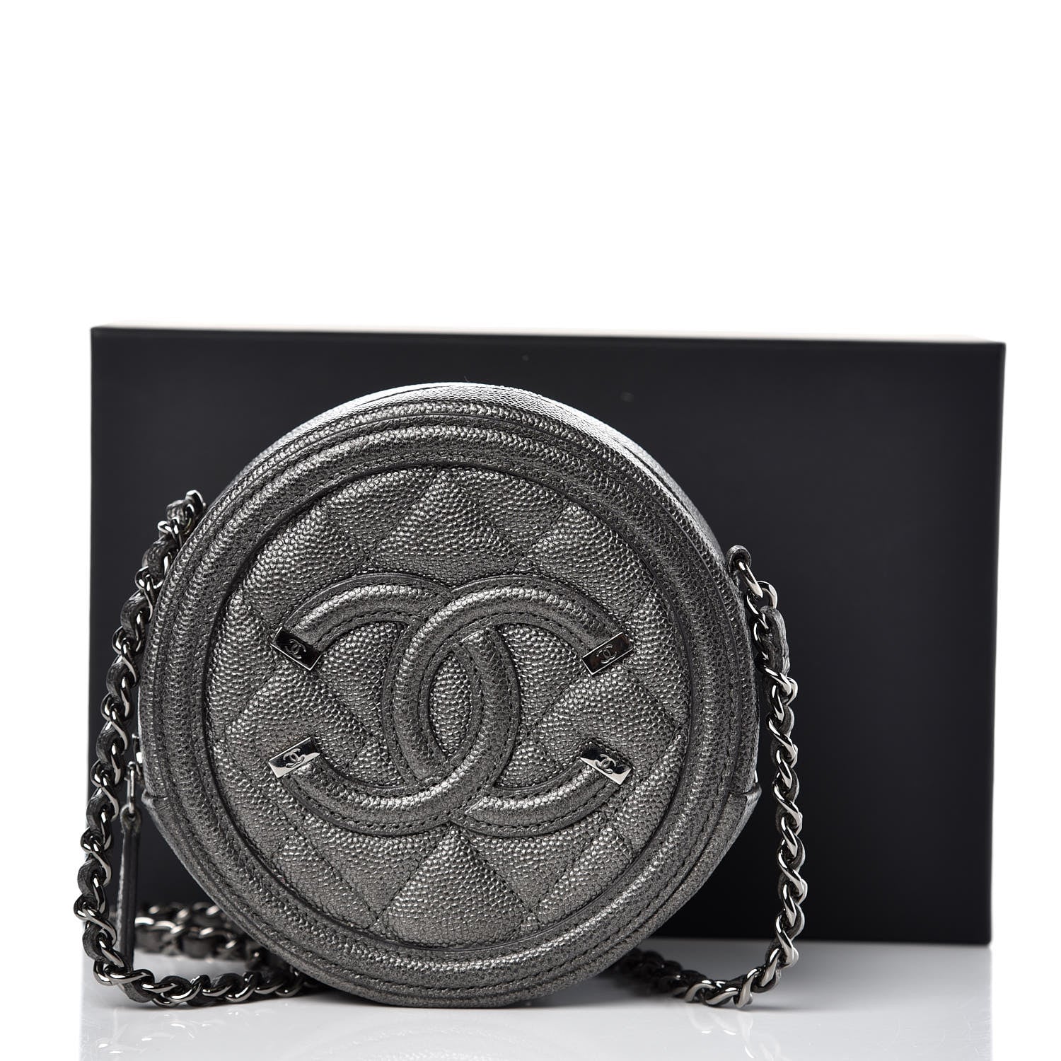 Chanel Metallic Caviar Quilted Round Filigree Crossbody Dark Silver 8 of 8