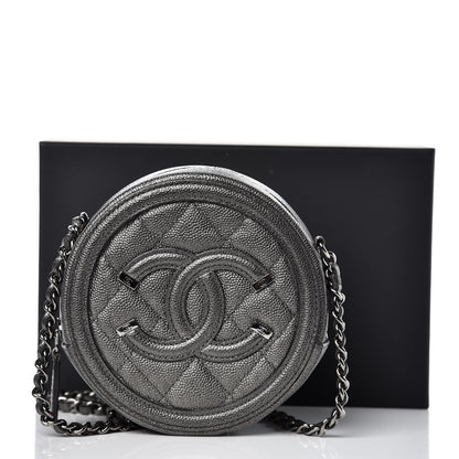 Chanel Metallic Caviar Quilted Round Filigree Crossbody Dark Silver 8 of 8