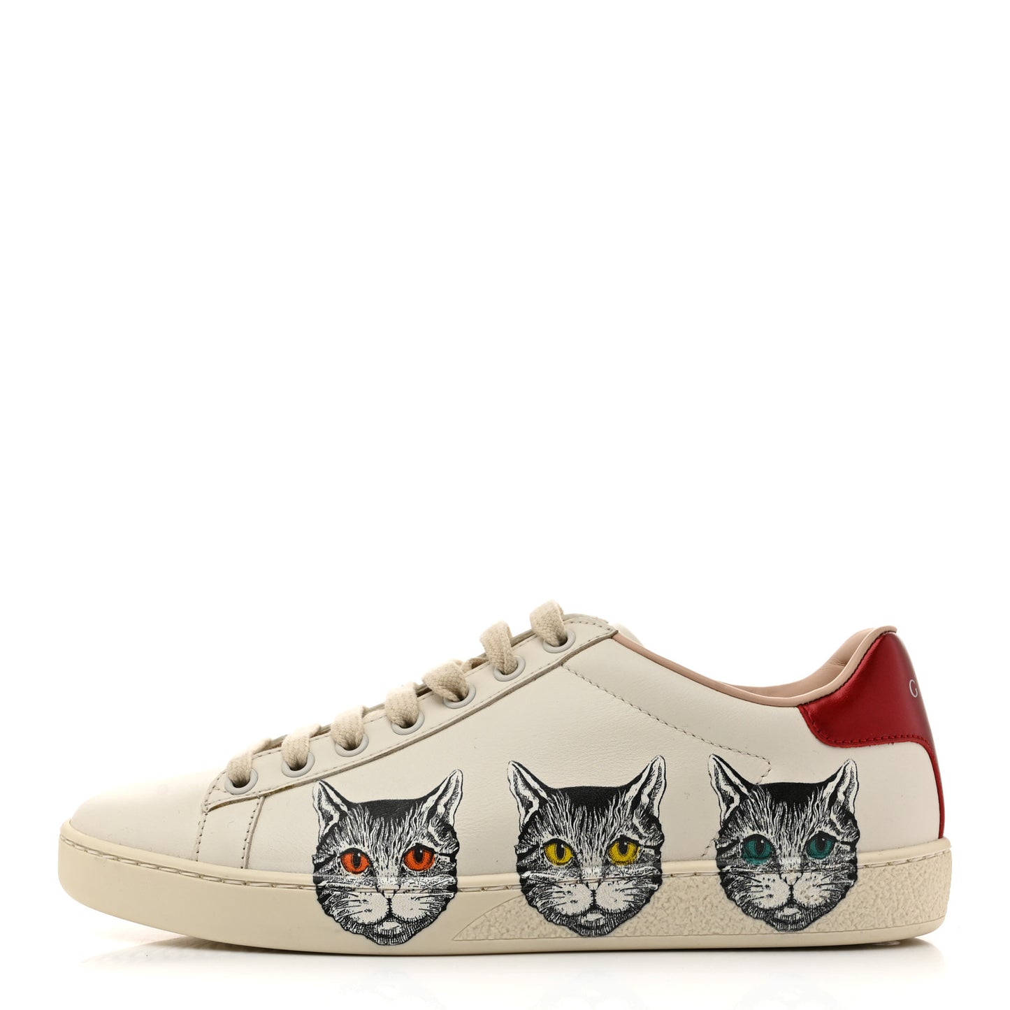 Calfskin Mystic Cat Print Womens Ace Sneakers 35.5 White
