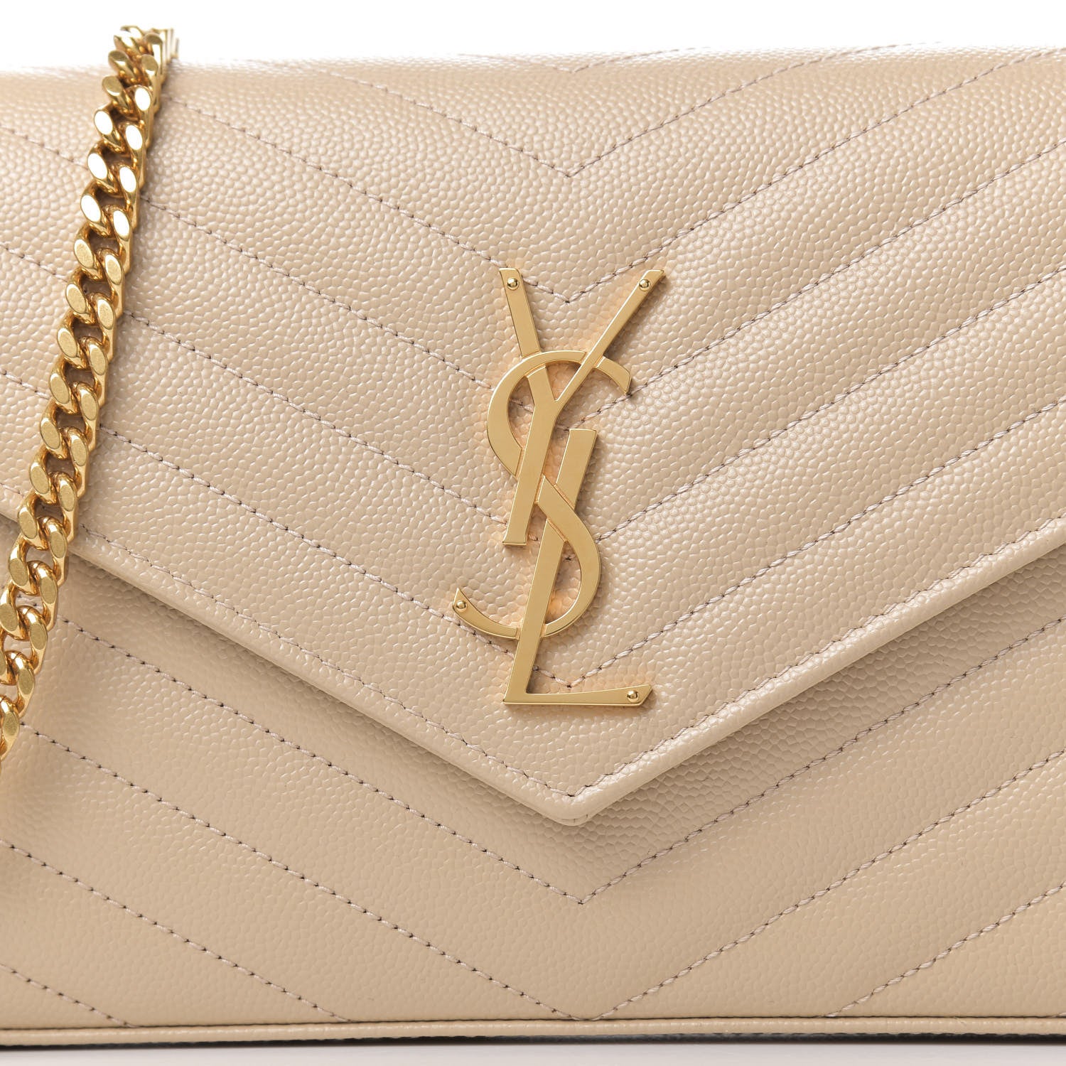 Saint Laurent Grain De Poudre Matelasse Chevron Monogram Chain Wallet Nude Powder 9 of 10