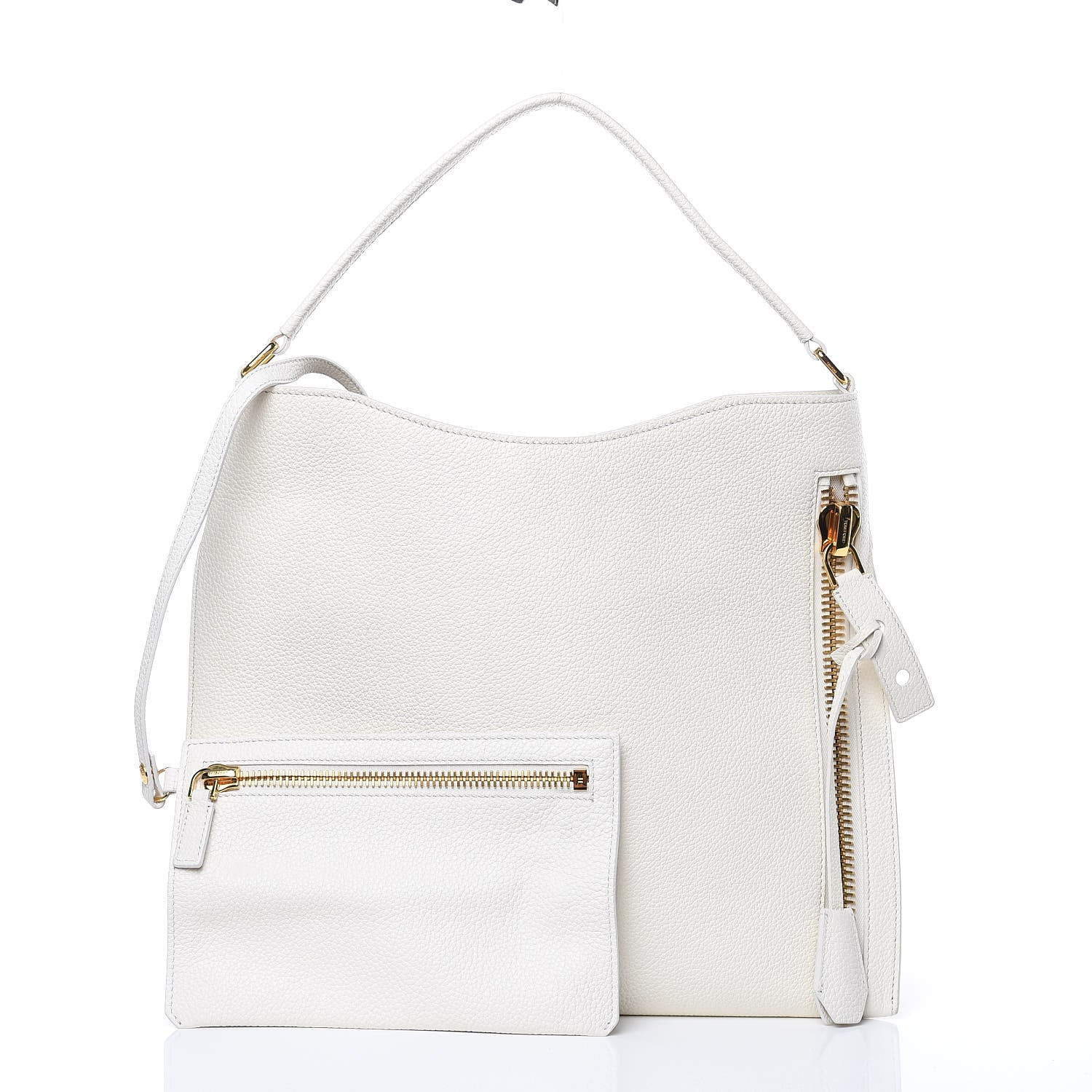 Tom Ford Pebbled Calfskin Small Alix Padlock Zip Hobo Bag Chalk 3 of 10