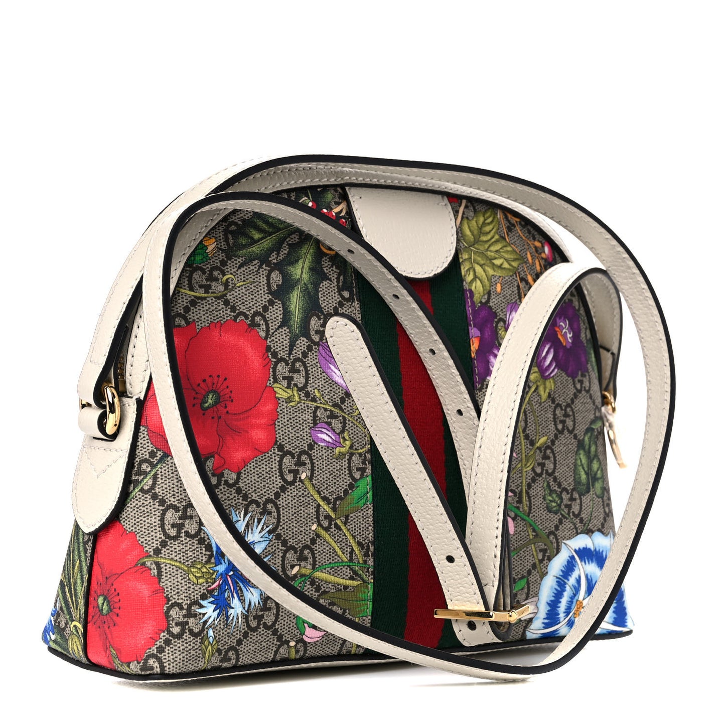 GG Supreme Monogram Flora Web GG Small Ophidia Dome Shoulder Bag White