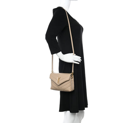 Saint Laurent Calfskin Y Quilted Monogram Toy Loulou Crossbody Bag Dark Beige 2 of 10
