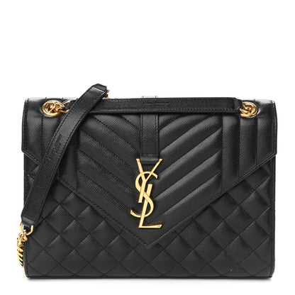 Saint Laurent Grain De Poudre Textured Mixed Matelasse Triquilt Medium Monogram Satchel Black 1 of 8