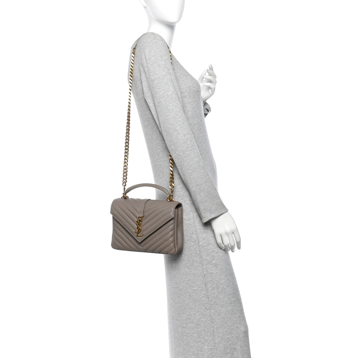 Sheepskin Matelasse Chevron Monogram Medium College Bag Greyish Brown
