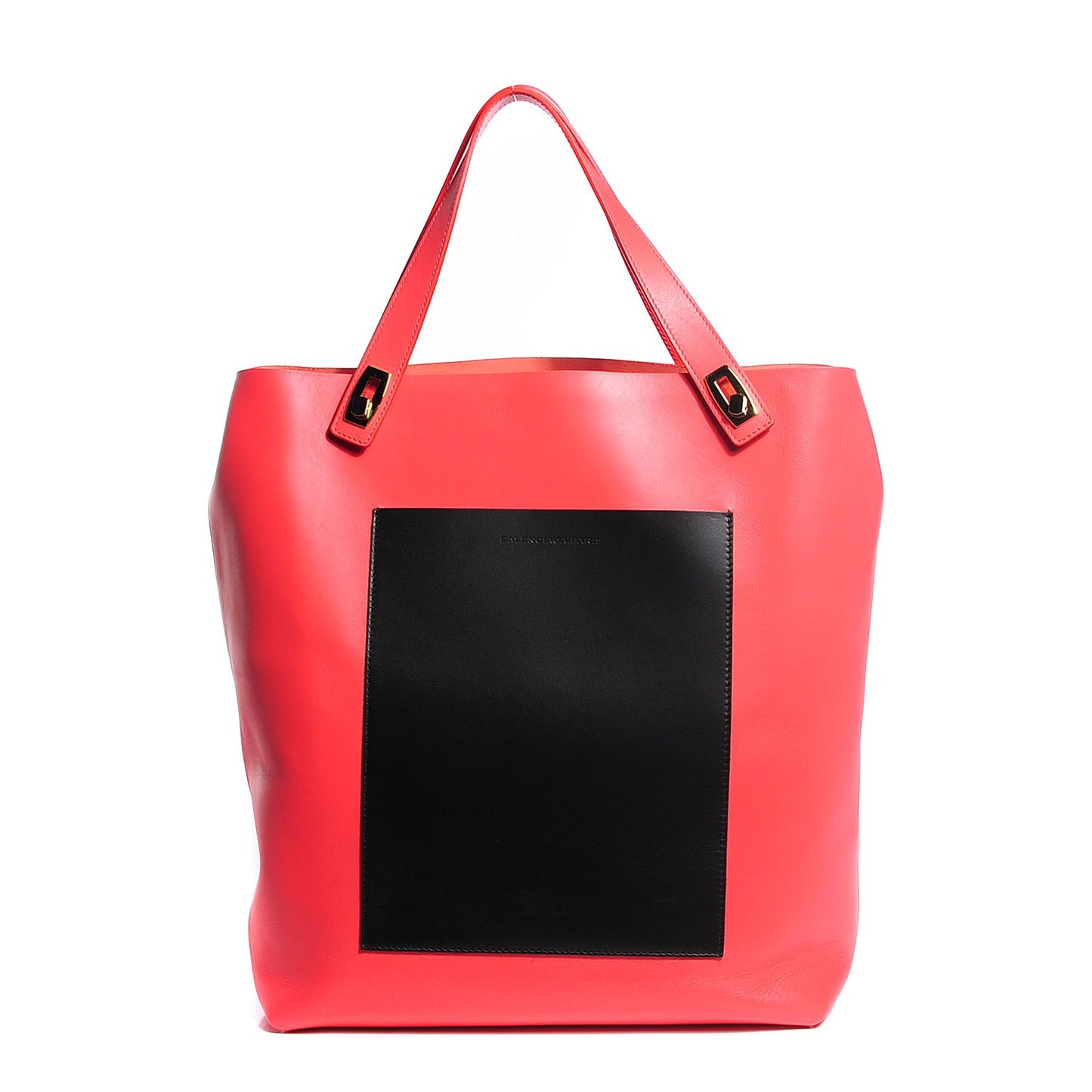 Calfskin Pocket Tote M Coral Black
