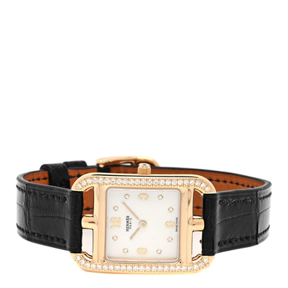Hermes 18K Yellow Gold Alligator Diamond Bezel Mother of Pearl 23mm Cape Cod Quartz Watch Noir 2 of 5