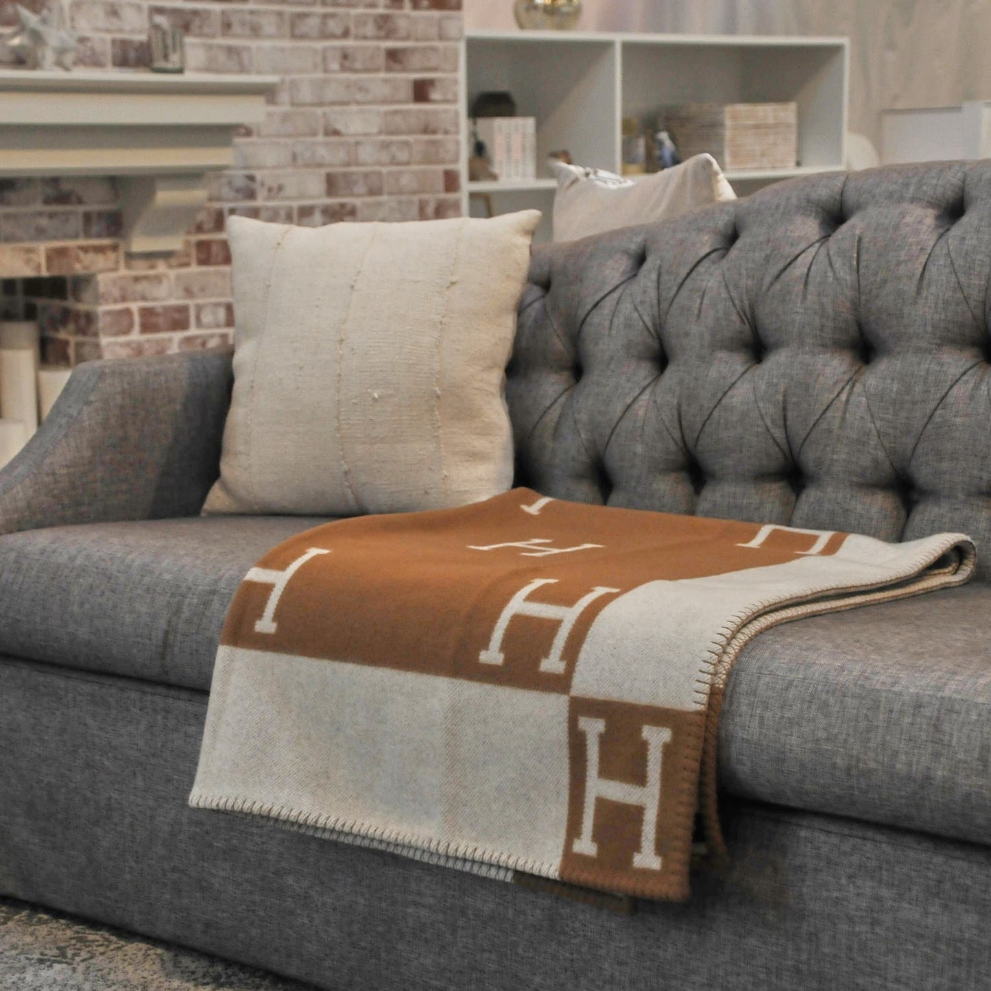 Wool Cashmere Avalon Blanket Ecru Camel