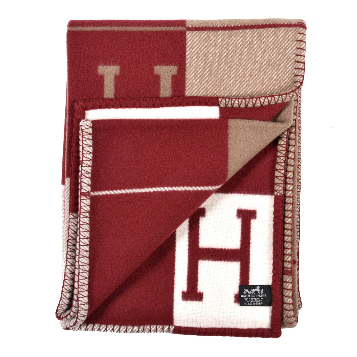 Hermes Wool Cashmere Avalon III Blanket Ecru Rouge H 2 of 3