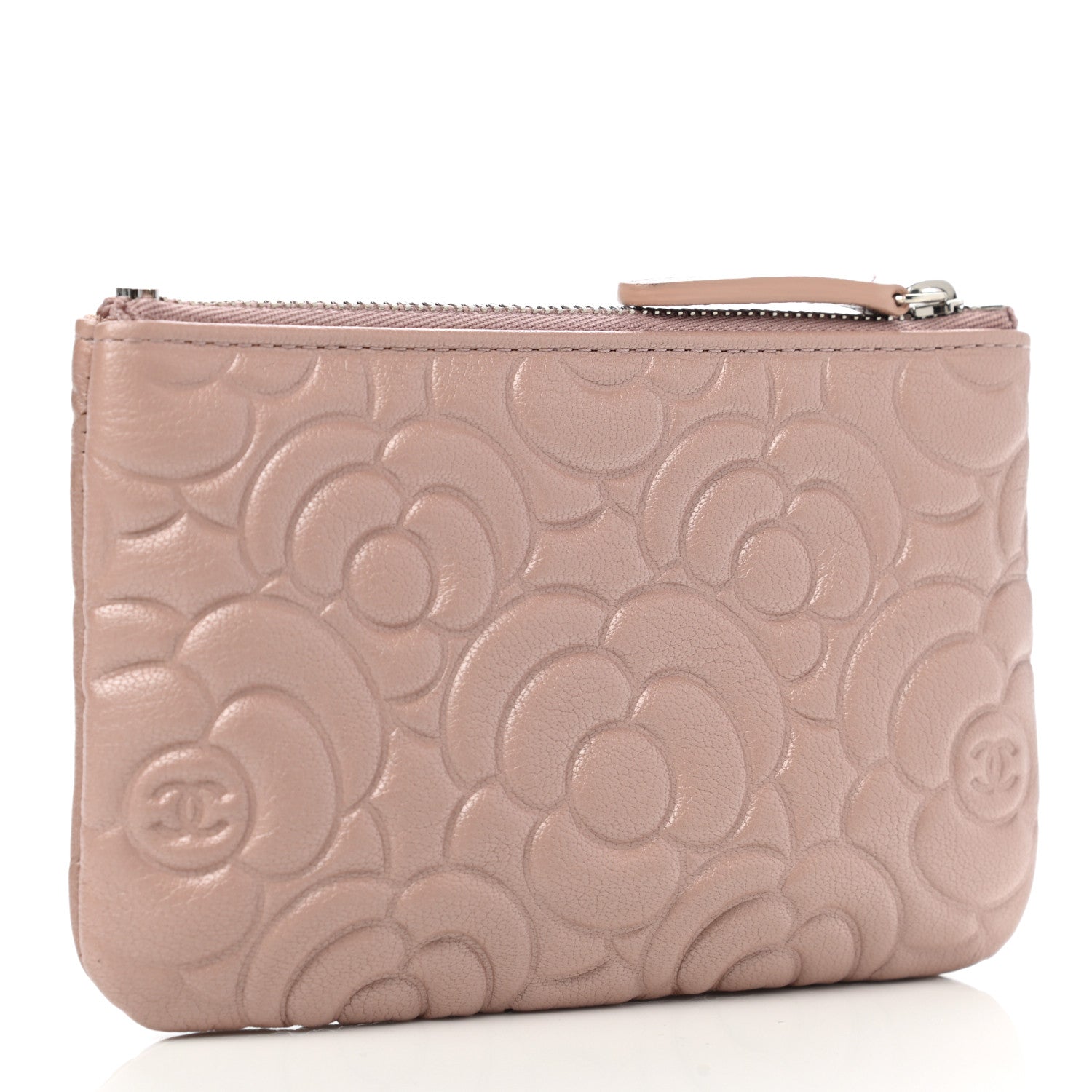 Chanel Goatskin Camellia Embossed Cosmetic Pouch Light Pink 3 of 9