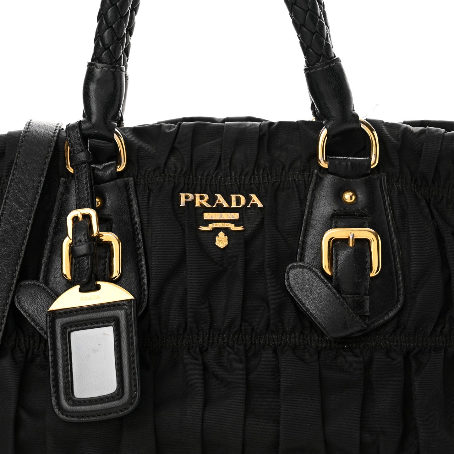 Tessuto Nylon Nappa Braided Gaufre Shopping Satchel Black