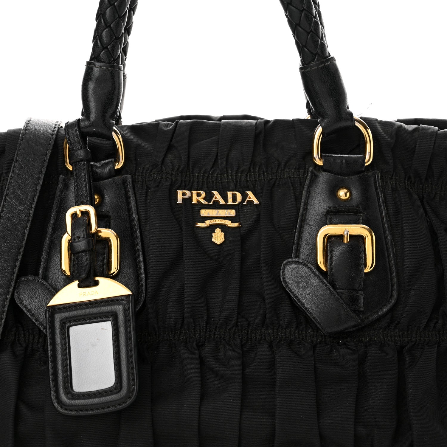 Prada Tessuto Nylon Nappa Braided Gaufre Shopping Satchel Black 7 of 19
