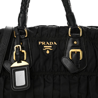 Prada Tessuto Nylon Nappa Braided Gaufre Shopping Satchel Black 7 of 19