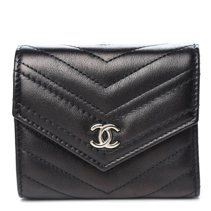 Chanel Calfskin Chevron Quilted Compact Flap Wallet Black 1 of 8