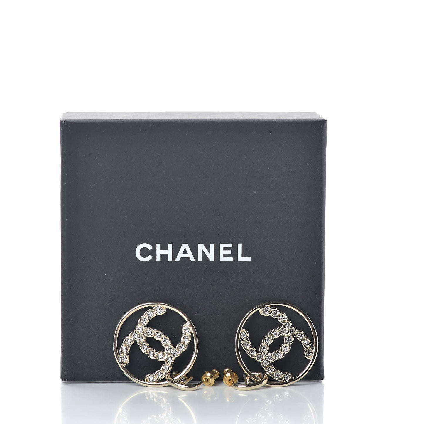Crystal Chain Strass CC Drop Earrings Gold