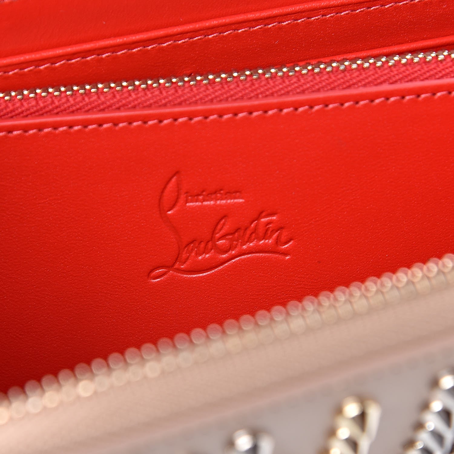 Christian Louboutin Calfskin Mix Chevron Spikes Panettone Zip Around Wallet Dune 6 of 7