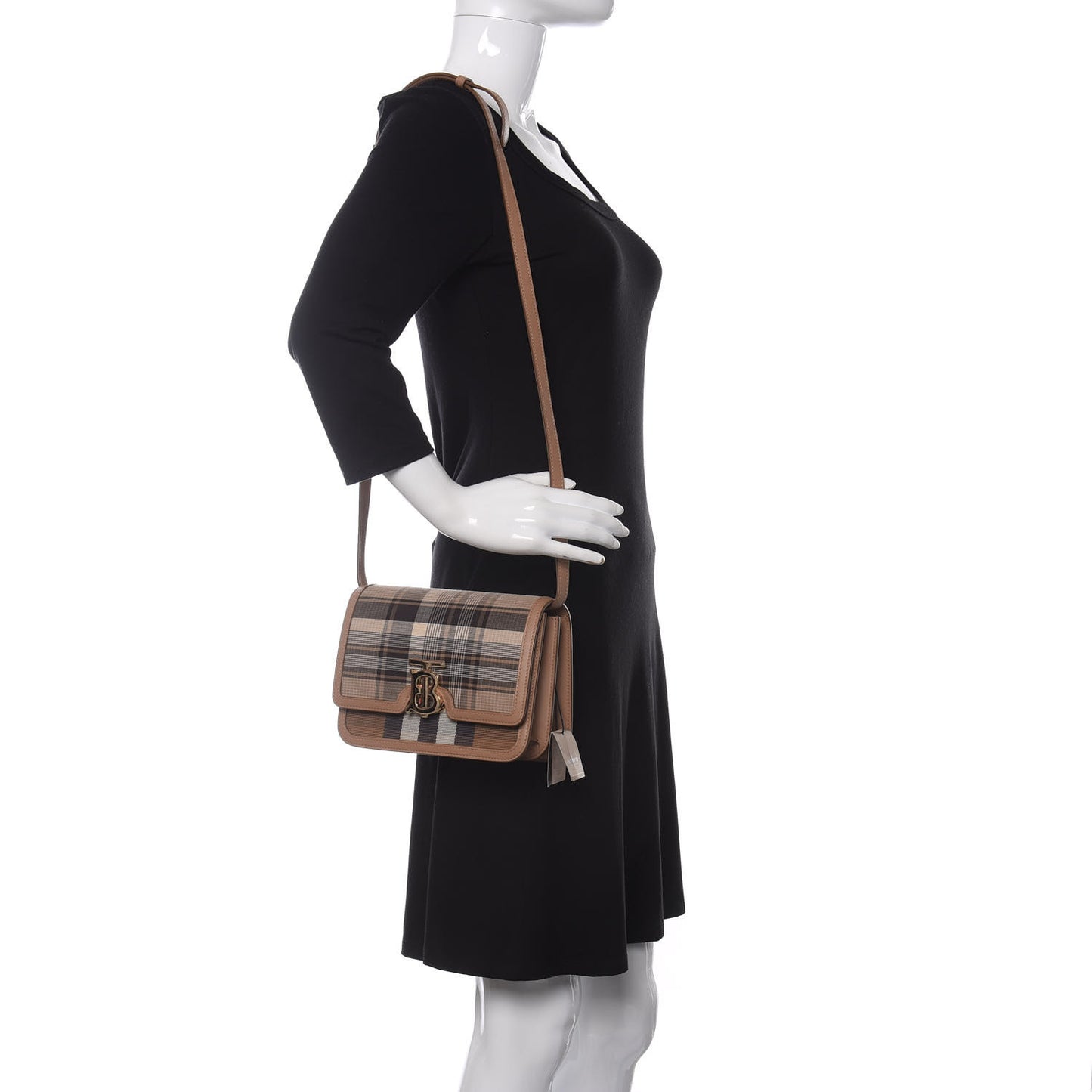 Calfskin Tartan Print Small TB Bag Light Fawn