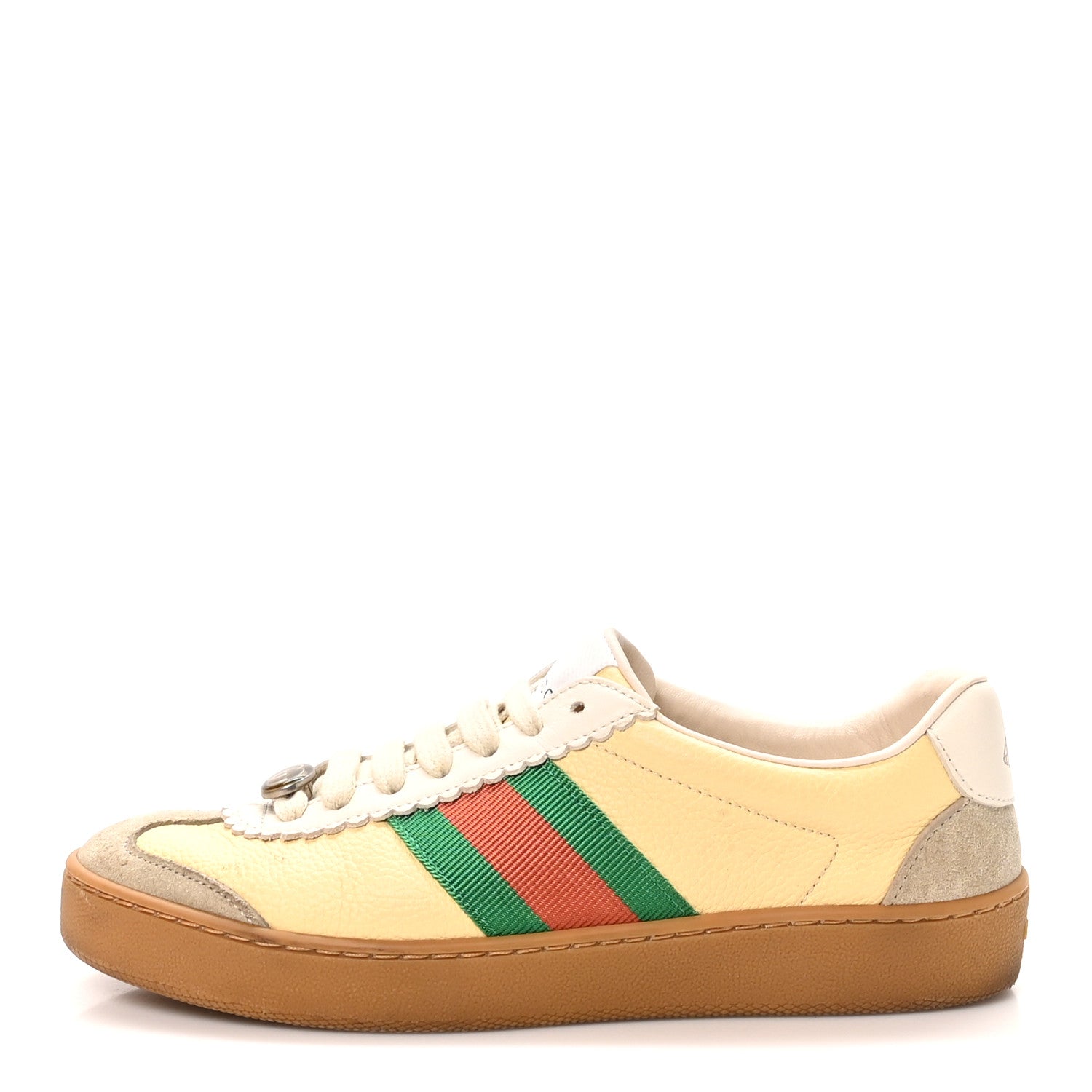 Gucci Calfskin Suede Web Womens G74 Sneakers 35 Oatmeal Burro New Mystic White 1 of 11
