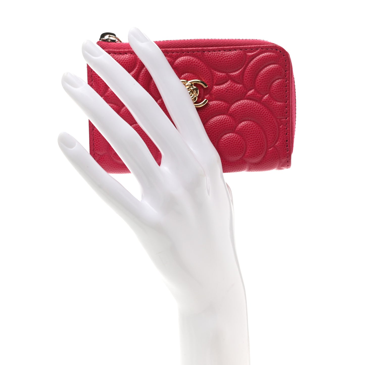 Caviar Camellia Embossed Key Holder Case Fuchsia