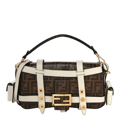 Fendi Glazed Fabric Vitello Century FF 1974 Large Baguette Cage Mogano Panna White Ice 1 of 9