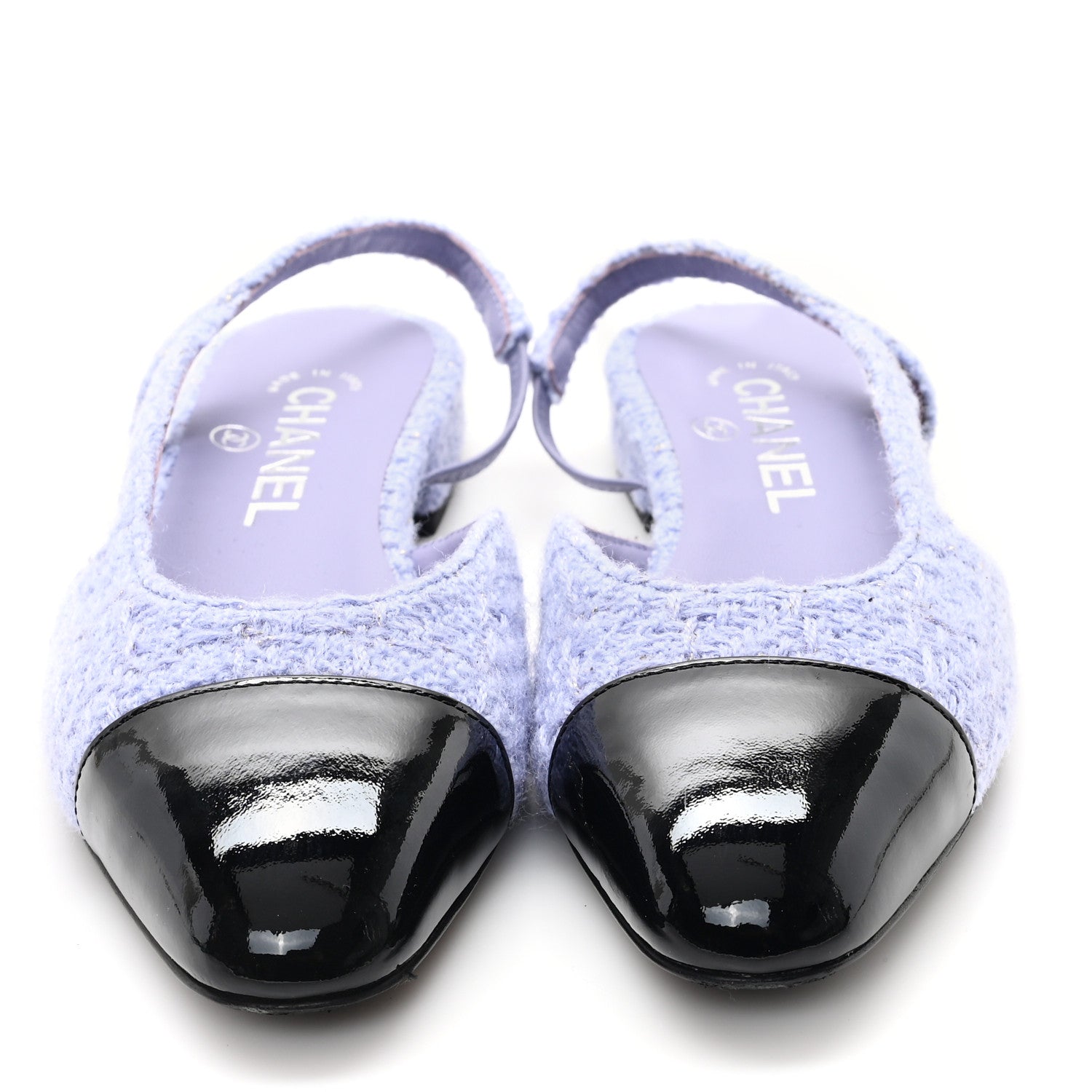 Chanel Tweed Cap Toe CC Slingback Flat 35.5 Lilac Black 3 of 10