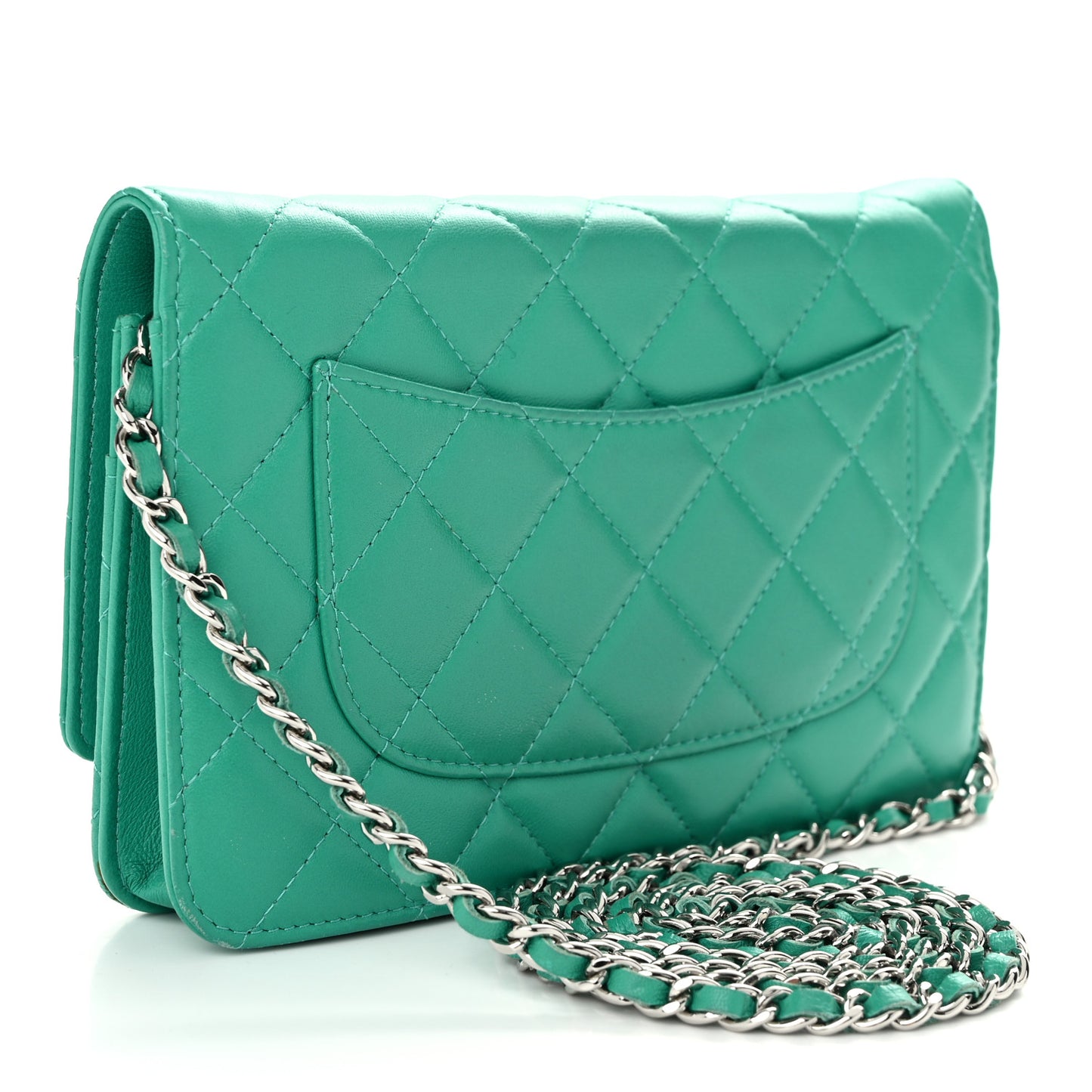 Lambskin Quilted Wallet On Chain WOC Green