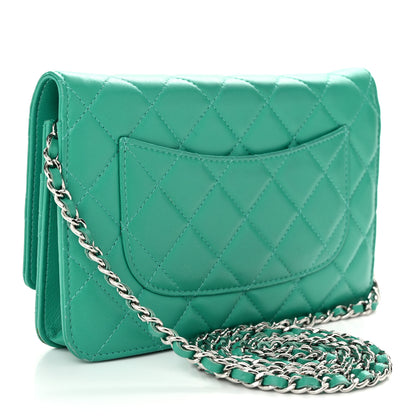 Chanel Lambskin Quilted Wallet On Chain WOC Green 3 of 13