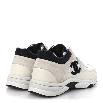 Chanel Mesh Suede Calfskin Grained Calfskin Womens CC Sneakers 36.5 White Black 5 of 13