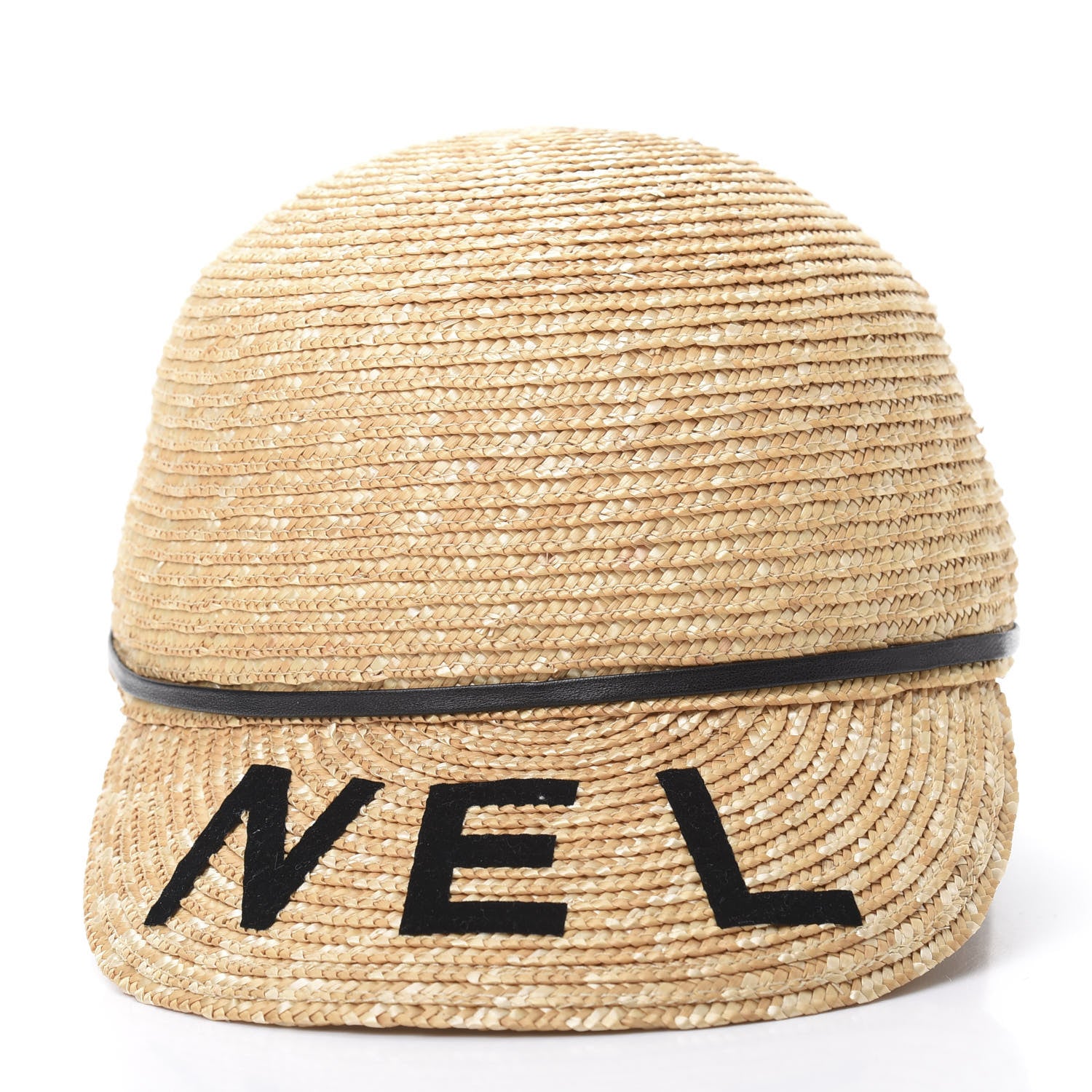 Chanel Straw Lambskin Logo Cap S Beige Black 4 of 7