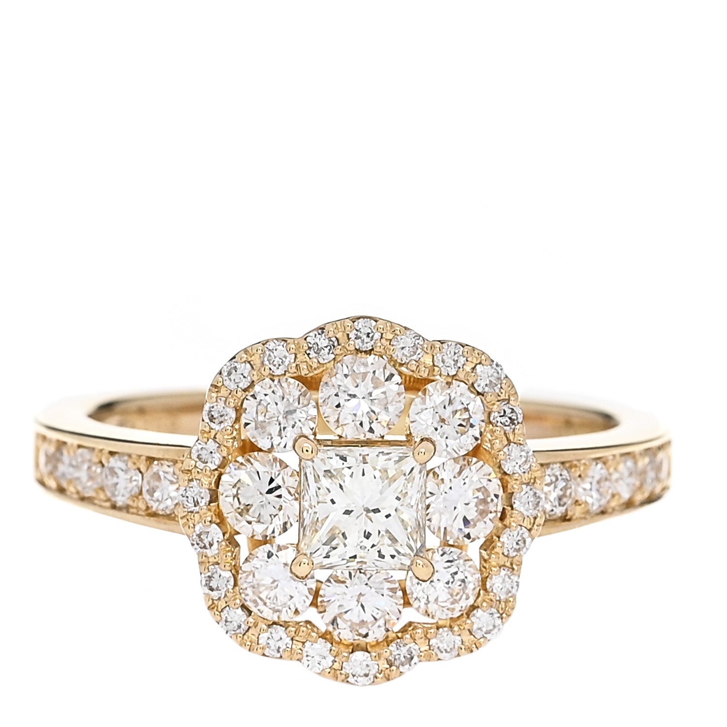 Parker & West by FASHIONPHILE 18K Yellow Gold Diamond 1.18ctw Flower Pave Halo Ring 53 6.5 1 of 10