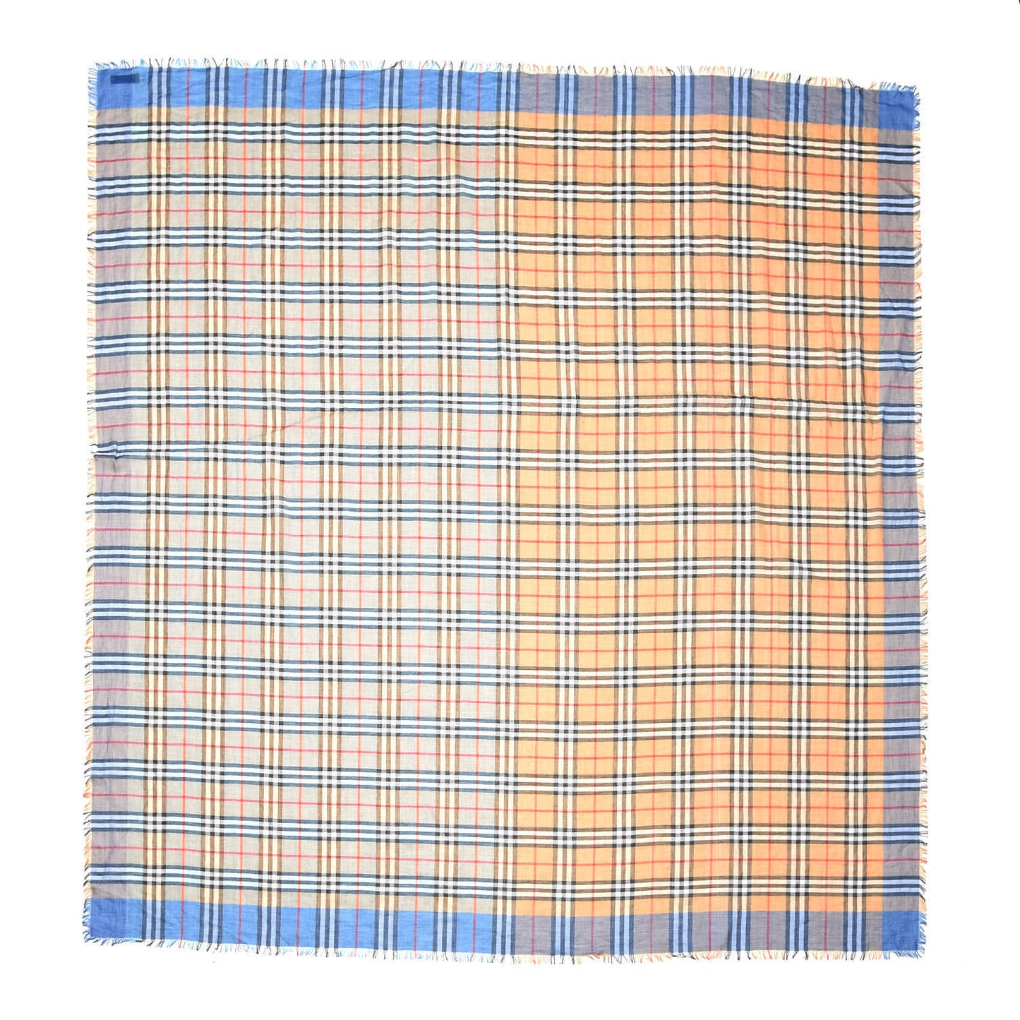 Cotton Vintage Check Two Tone Lightweight Scarf Azure Blue